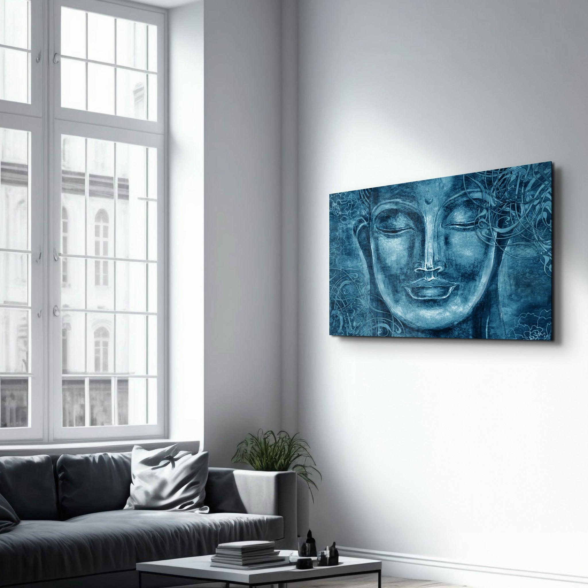 Buddha Blue | Glass Wall Art - Artdesigna