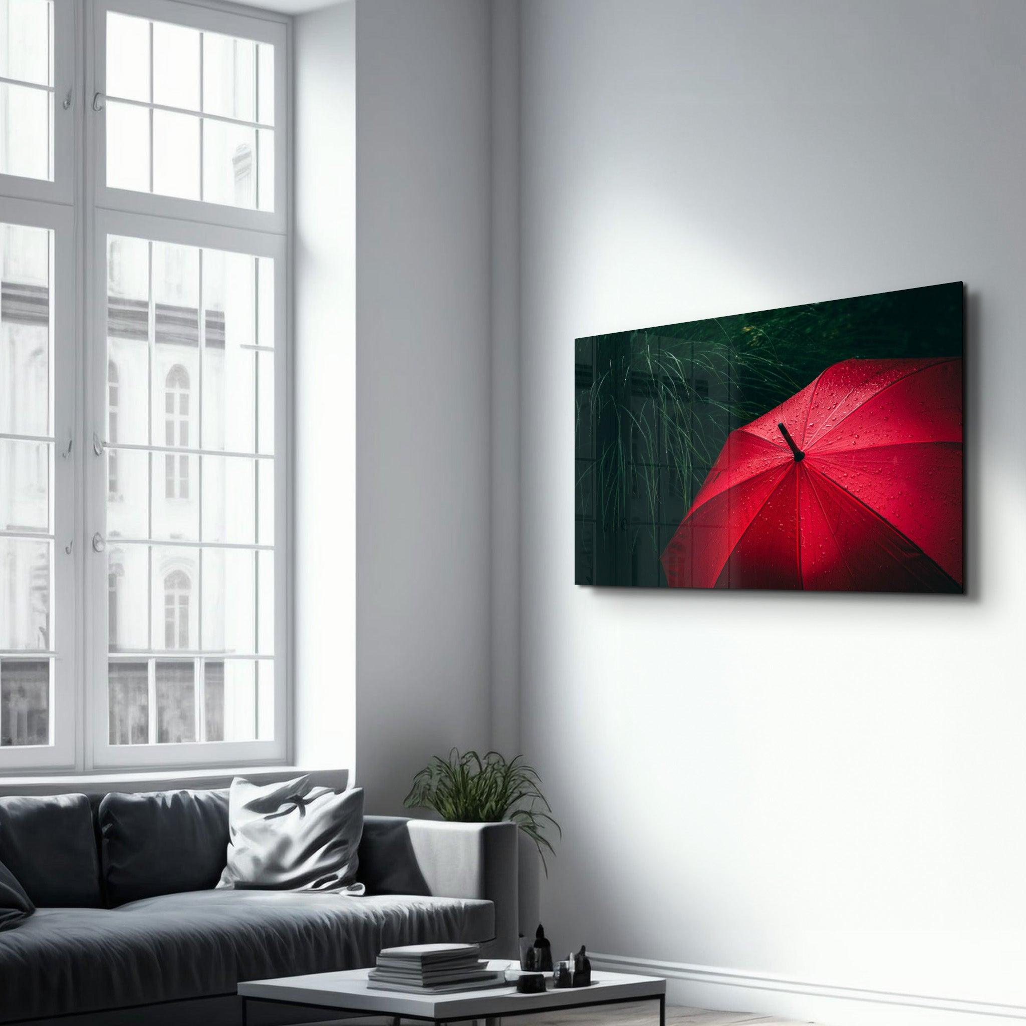 Red Umbrella | Glass Wall Art - Artdesigna