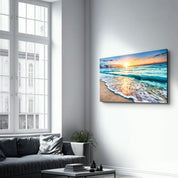 Ocean and Sunset | Glass Wall Art - Artdesigna