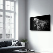 Leopard Yawn | Glass Wall Art - Artdesigna