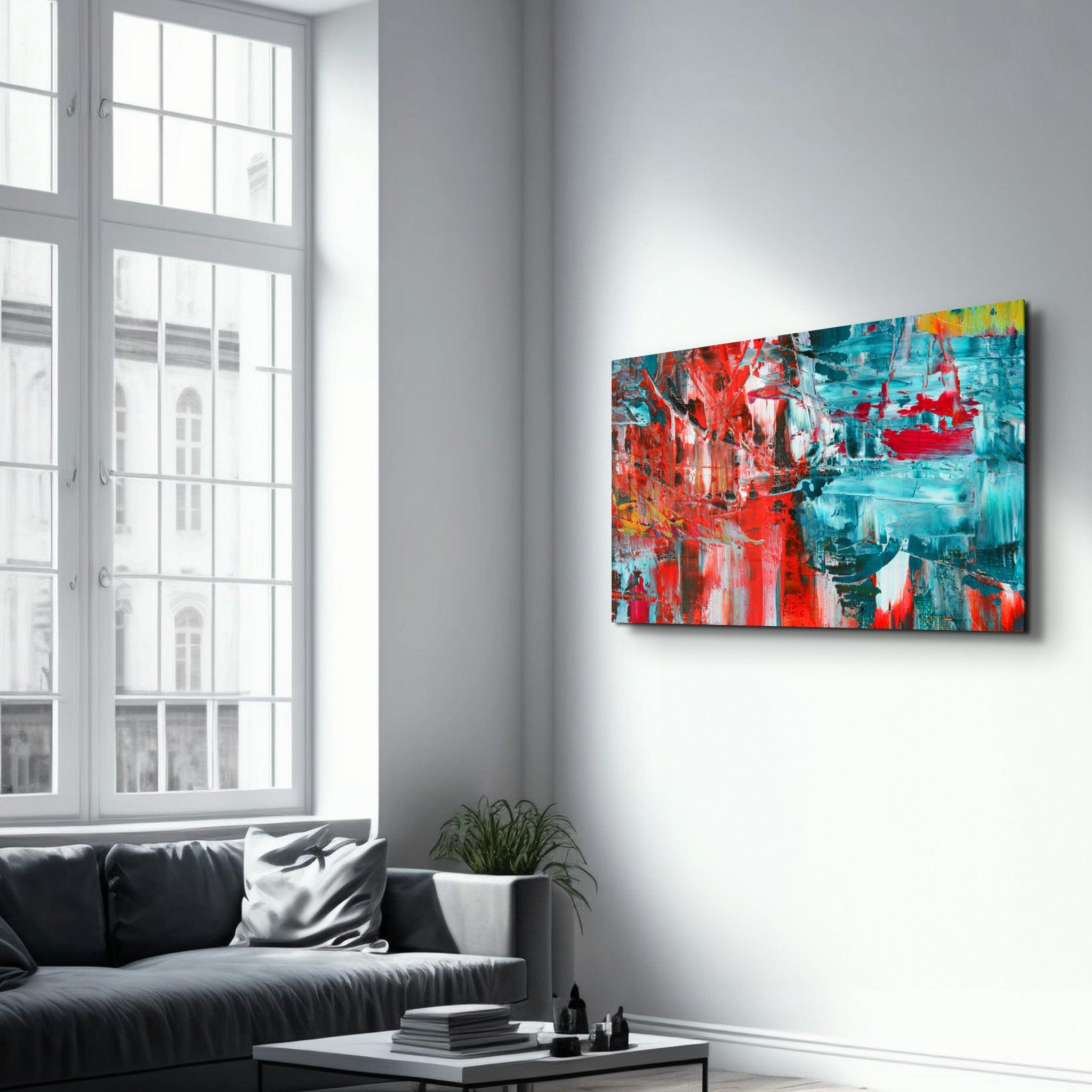 Red and Blue Symphony | Glass Wall Art - Artdesigna