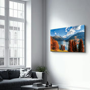 Lake and Mountain Landscape | Glass Wall Art - Artdesigna