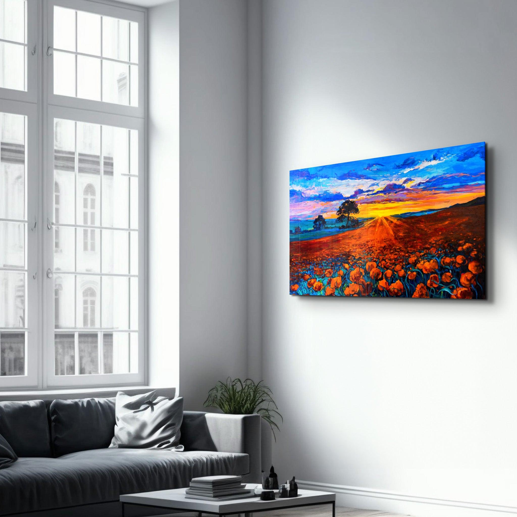 Oil Sunset | Glass Wall Art - Artdesigna