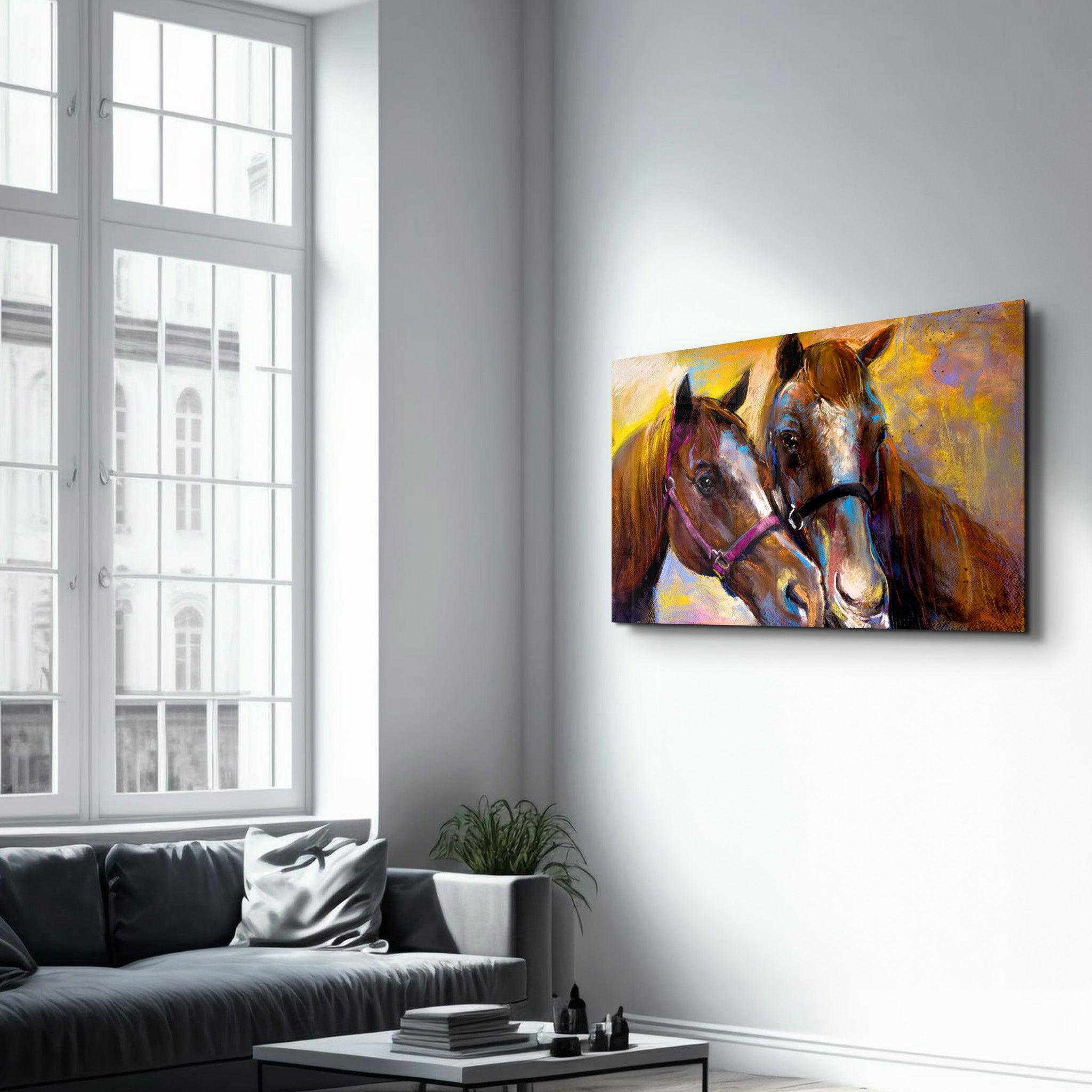 Horses in Love | Glass Wall Art - Artdesigna