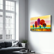 Abstract Colorful Trees | Glass Wall Art - Artdesigna