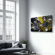 Yellow and Black Flowers | Glass Wall Art - Artdesigna