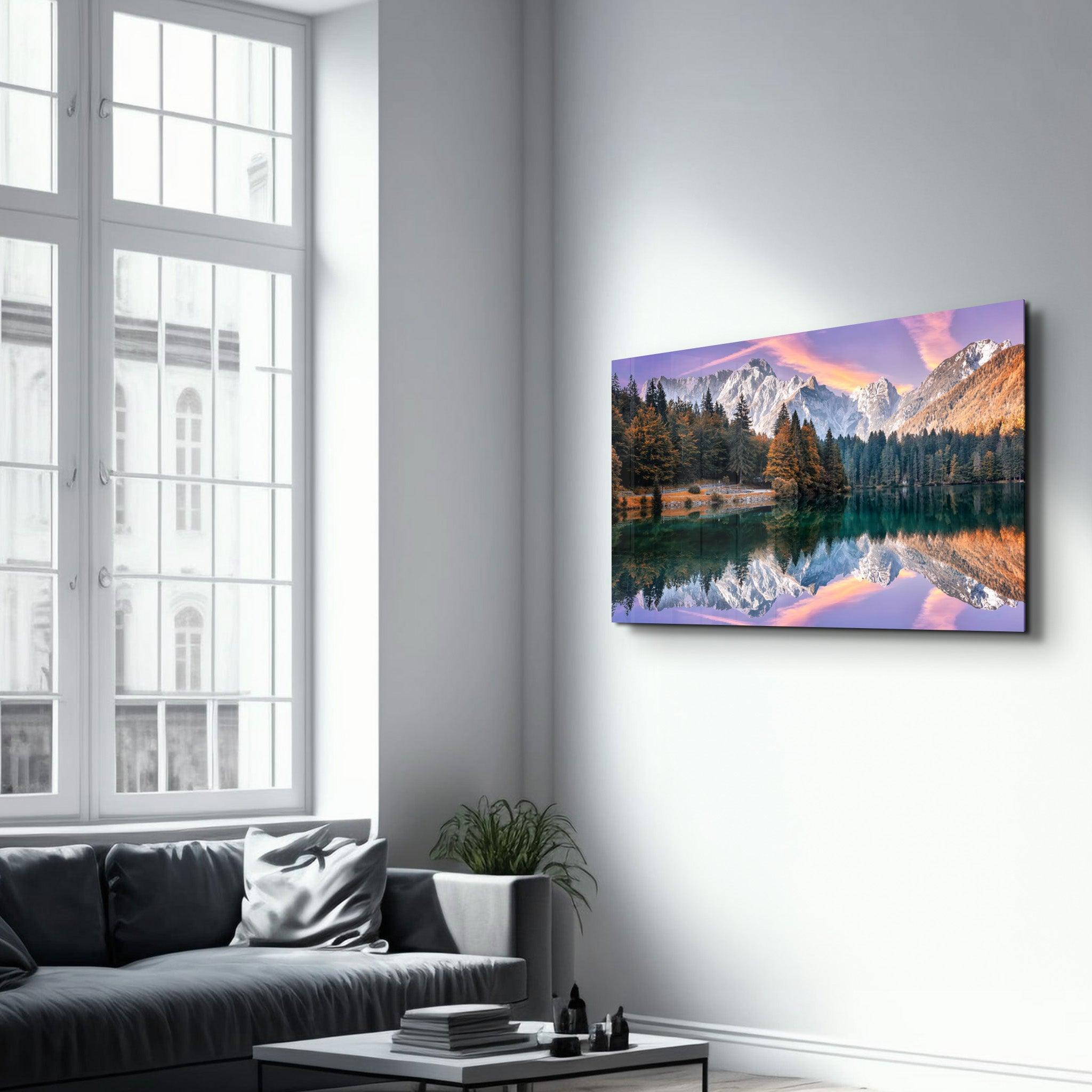 Lake and Mountain Landscape 2 | Glass Wall Art - Artdesigna