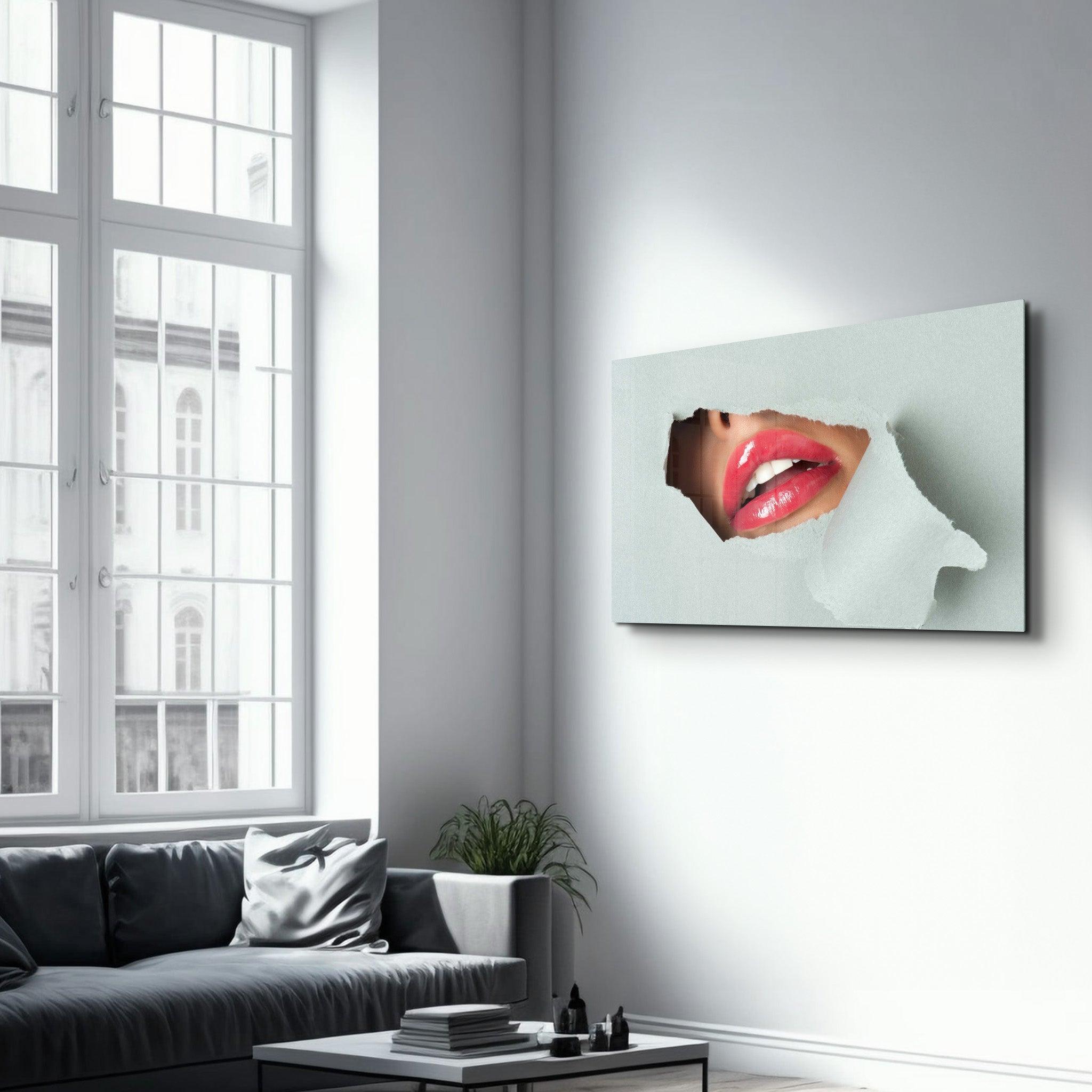 Red Lips | Designer's Collection Glass Wall Art - Artdesigna