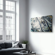 Gray Blue Marble with Golden Dust | Glass Wall Art - Artdesigna