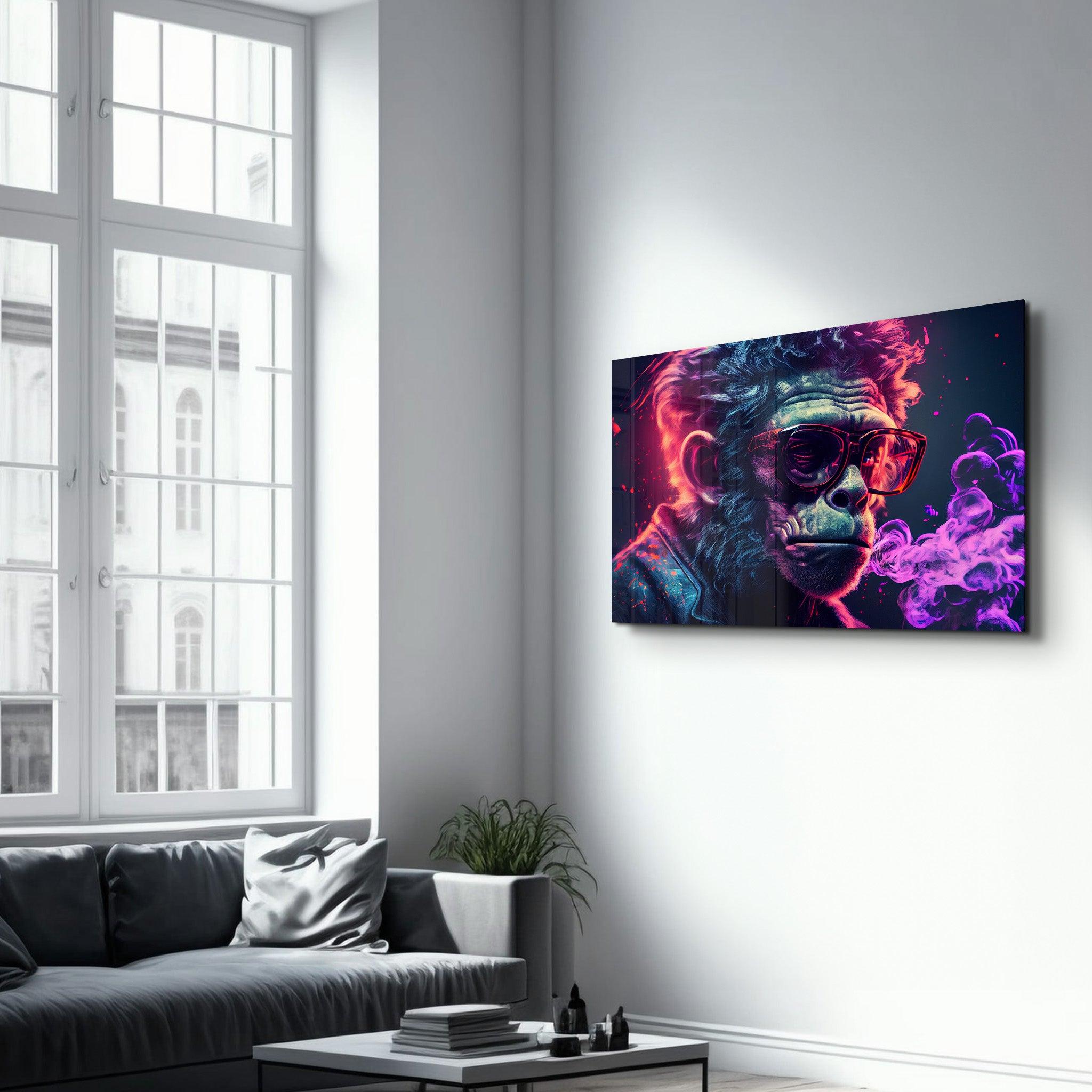 Mr. Monkey - Cyberpunk | Designer's Collection Glass Wall Art - Artdesigna