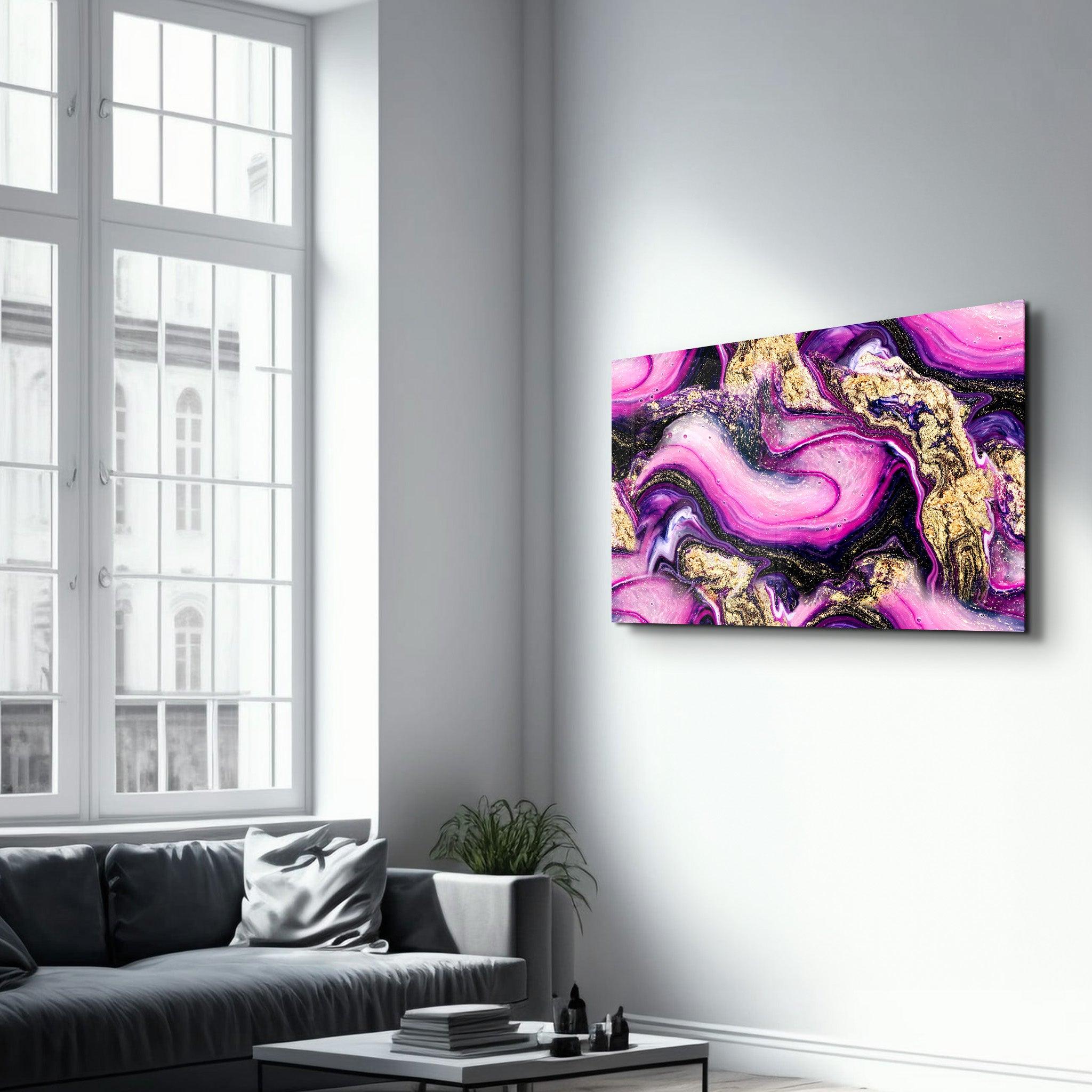 Marble Collection H14 - PinkPurple | Glass Wall Art - Artdesigna