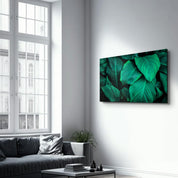 Green Leaves | Glass Wall Art - Artdesigna