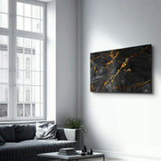 Black Marble with Golden Dust | Glass Wall Art - Artdesigna