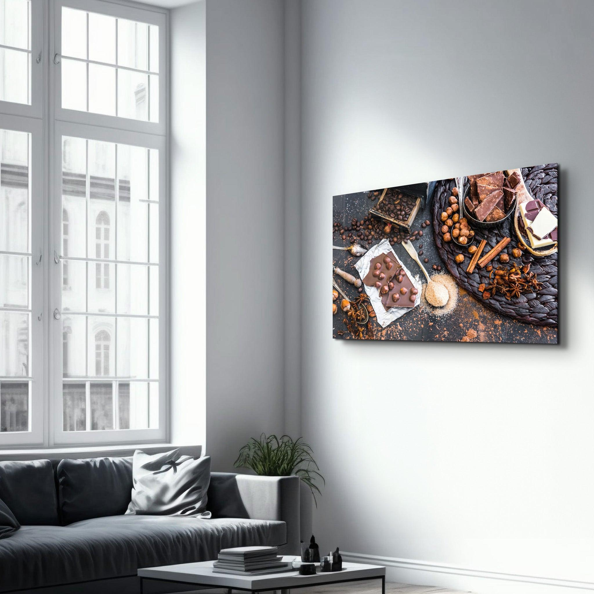 Coffee Beans And Chocolates | Glass Wall Art - Artdesigna