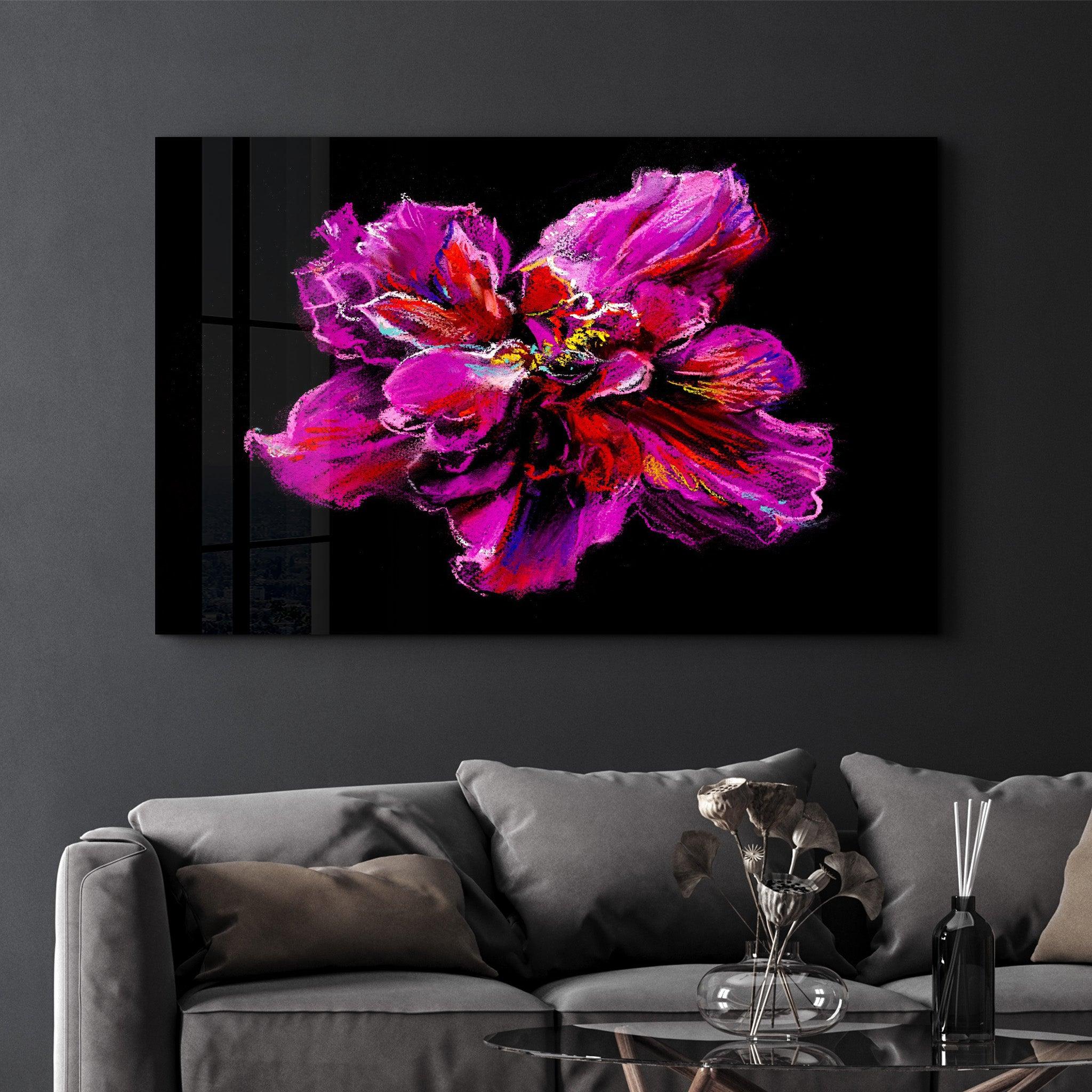 Purple Flower | Glass Wall Art - Artdesigna