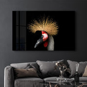 Crowned Crane | Glass Wall Art - Artdesigna