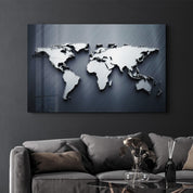 Metallic Blue World Map | Glass Wall Art - Artdesigna