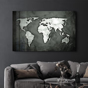 Silver Gray World Map | Glass Wall Art - Artdesigna