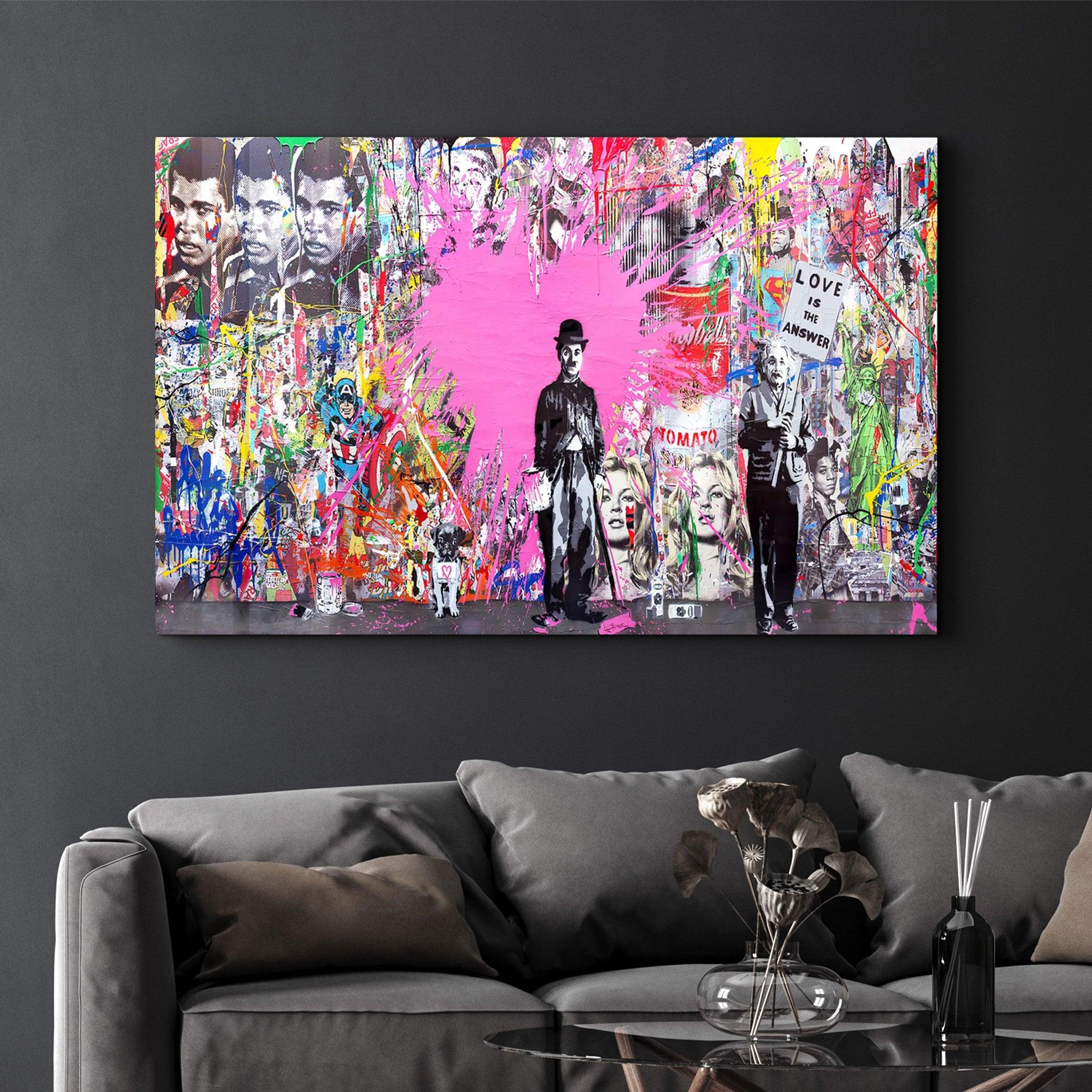 Banksy Pink Love Glass Wall Art - Artdesigna