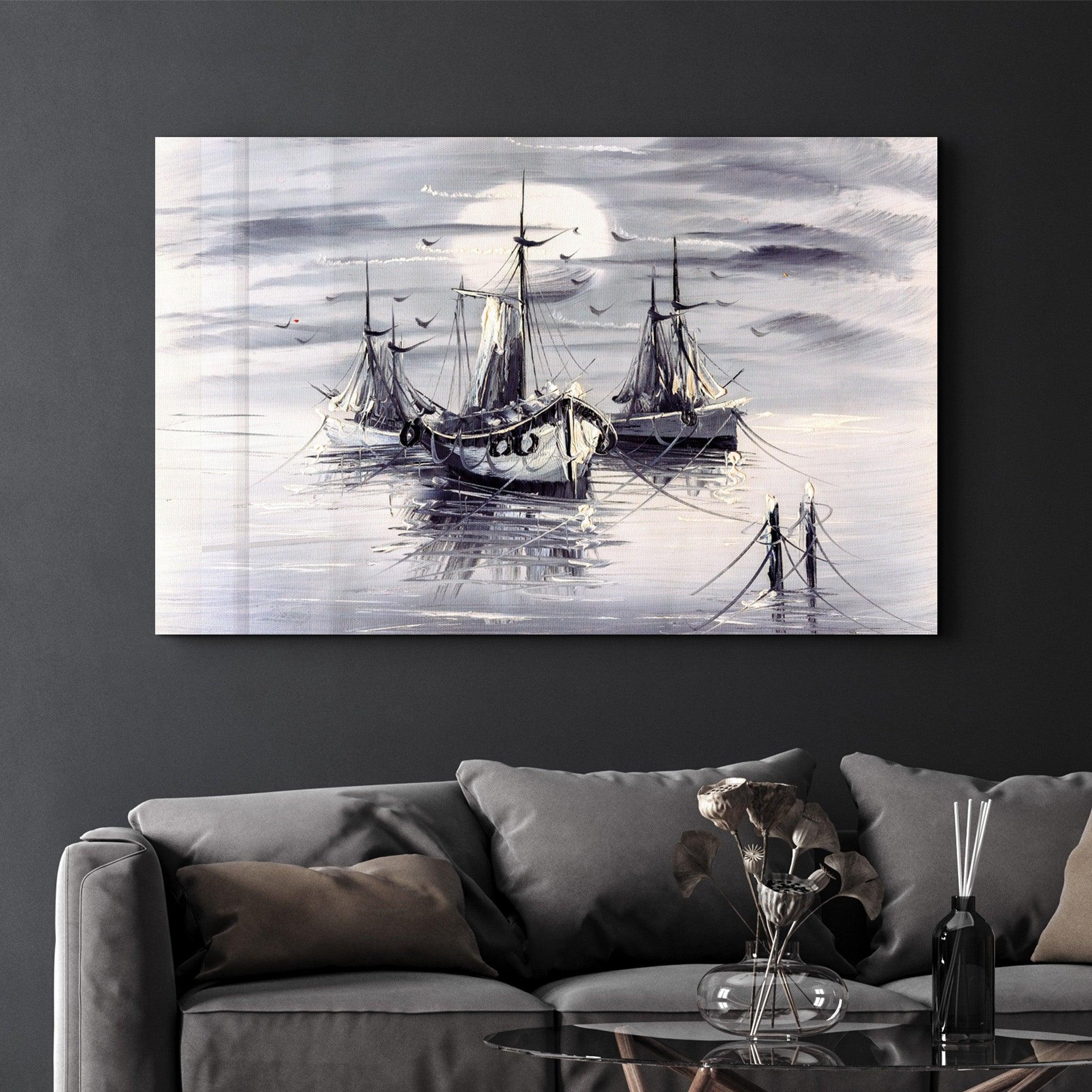 White Boats | Glass Wall Art - Artdesigna