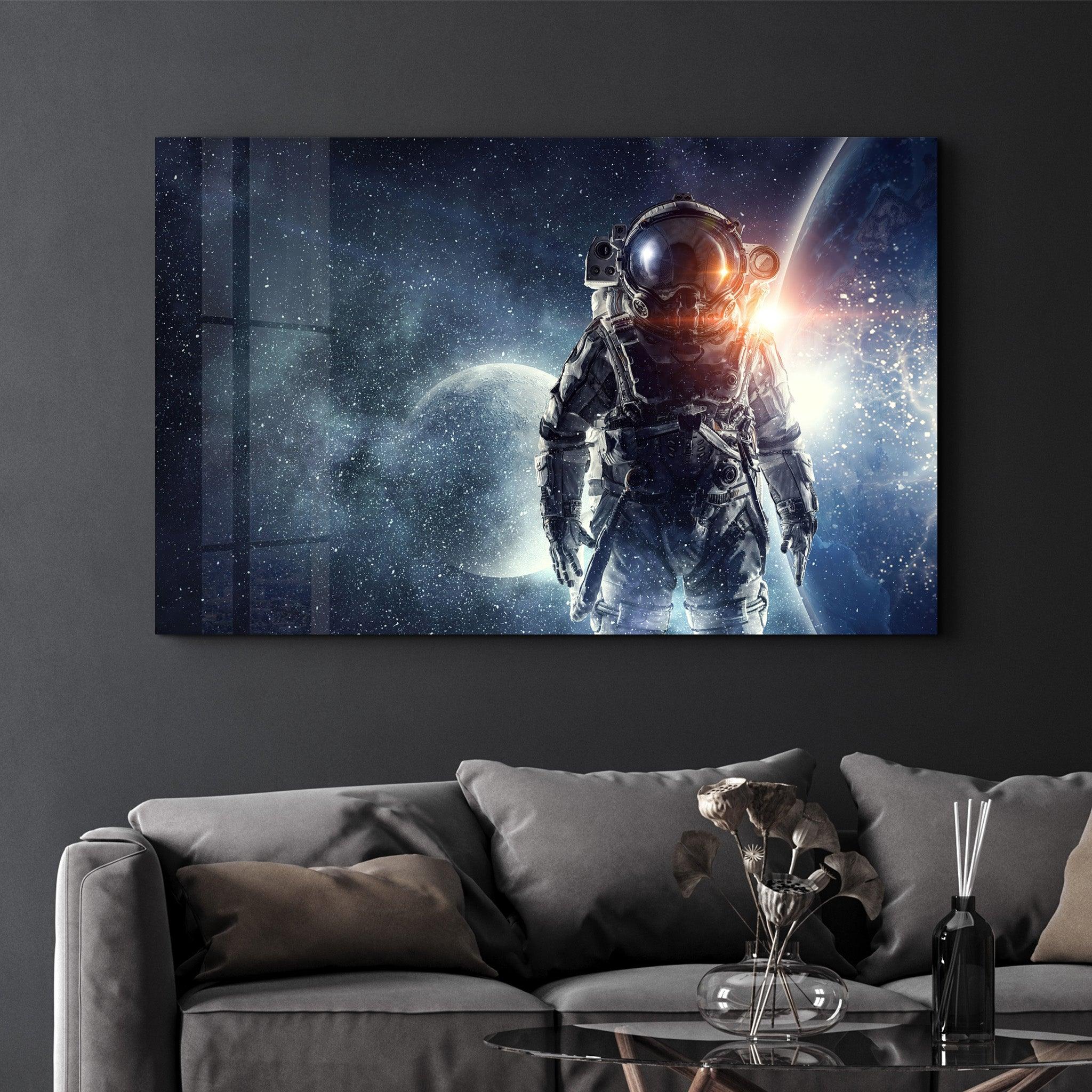 The Cool Astronaut In Space | Glass Wall Art - Artdesigna