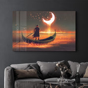 Rowing The Boat Into A Fantasy World | Glass Wall Art - Artdesigna