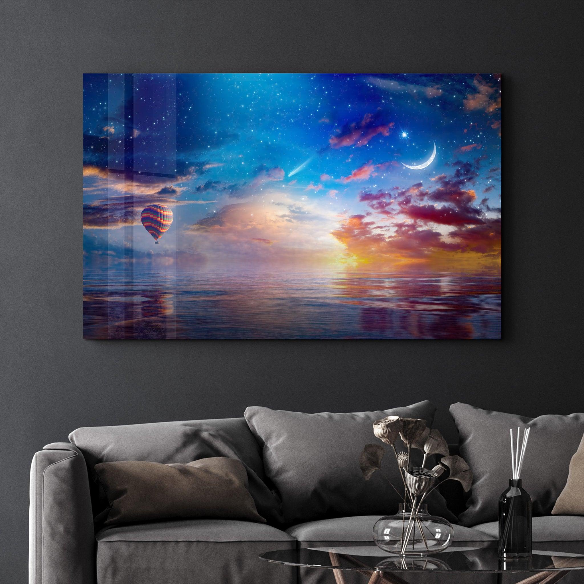 The Crescent Moon Horizon | Glass Wall Art - Artdesigna