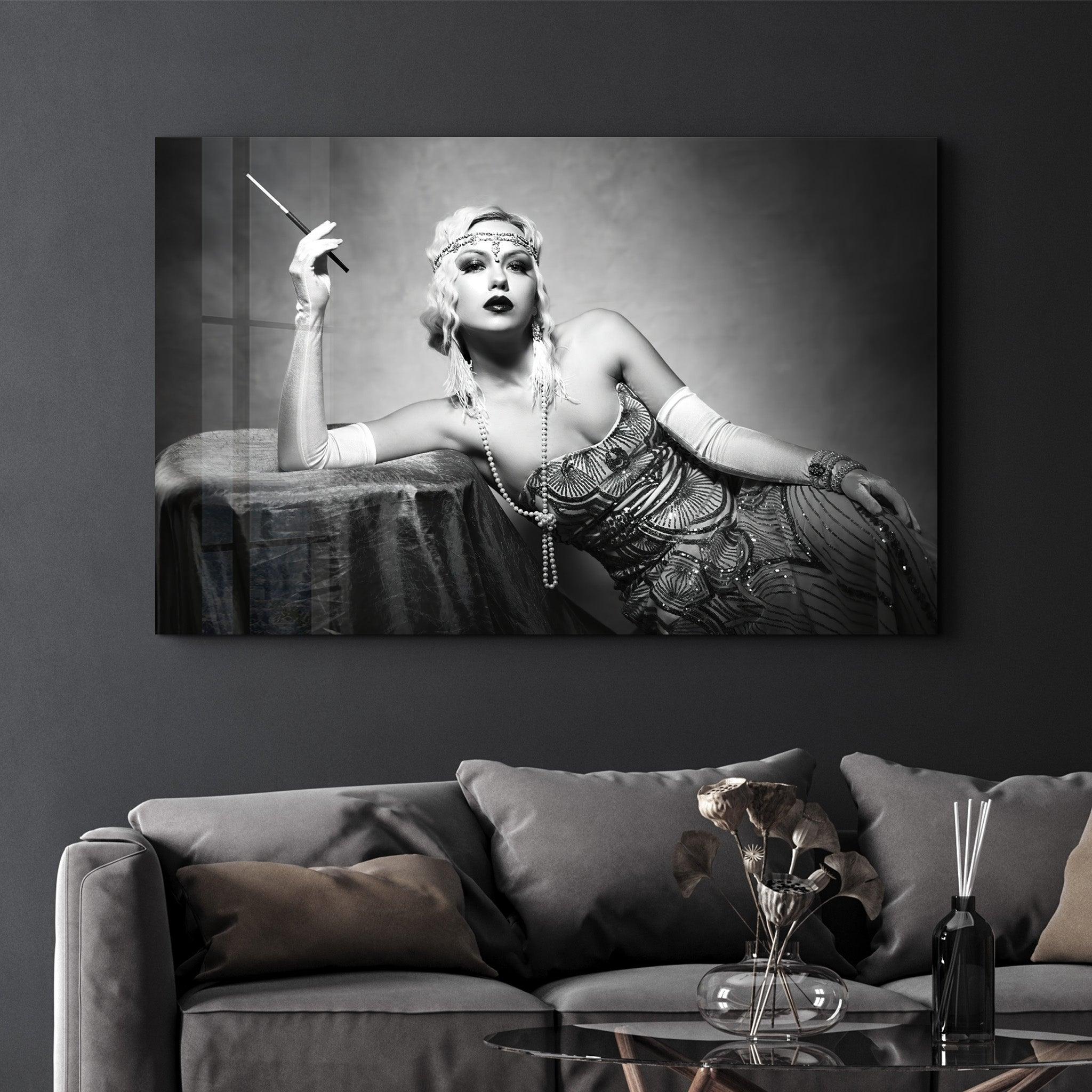 The Woman In Black And White | Glass Wall Art - Artdesigna