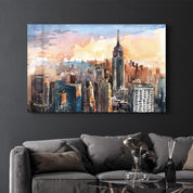 New York Watercolor Painting | Glass Wall Art - Artdesigna