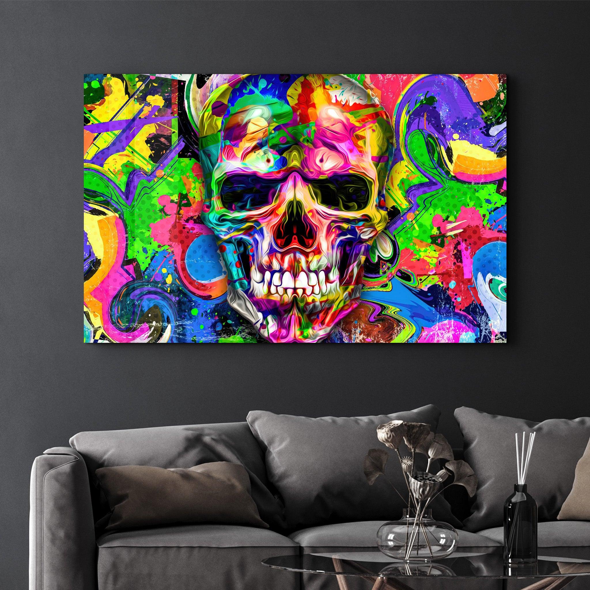 Skull Graffiti Art | Glass Wall Art - Artdesigna