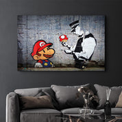 Banksy - Mario with a Policeman | Glass Wall Art - Artdesigna