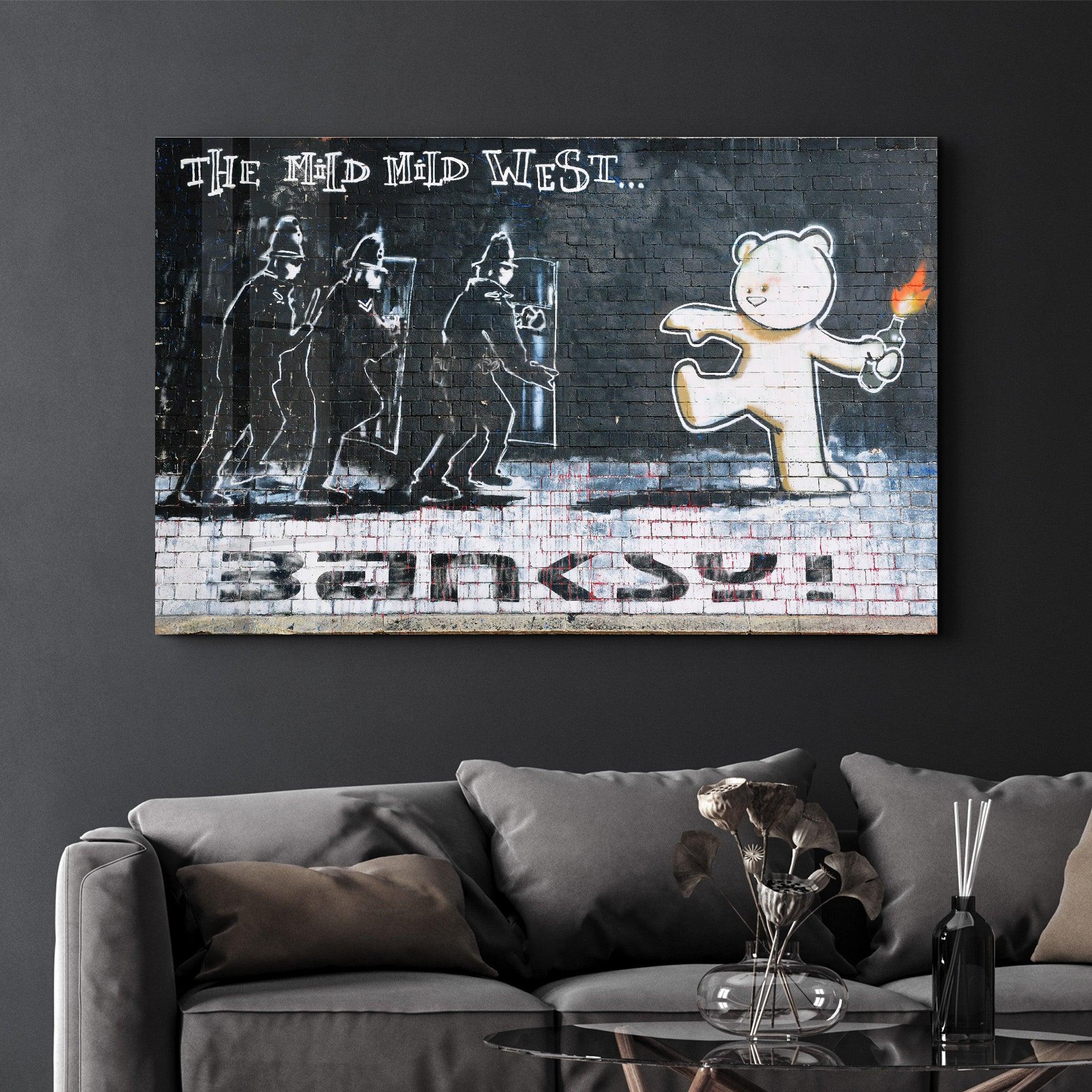 Banksy - The Mild Mild West | Glass Wall Art - Artdesigna