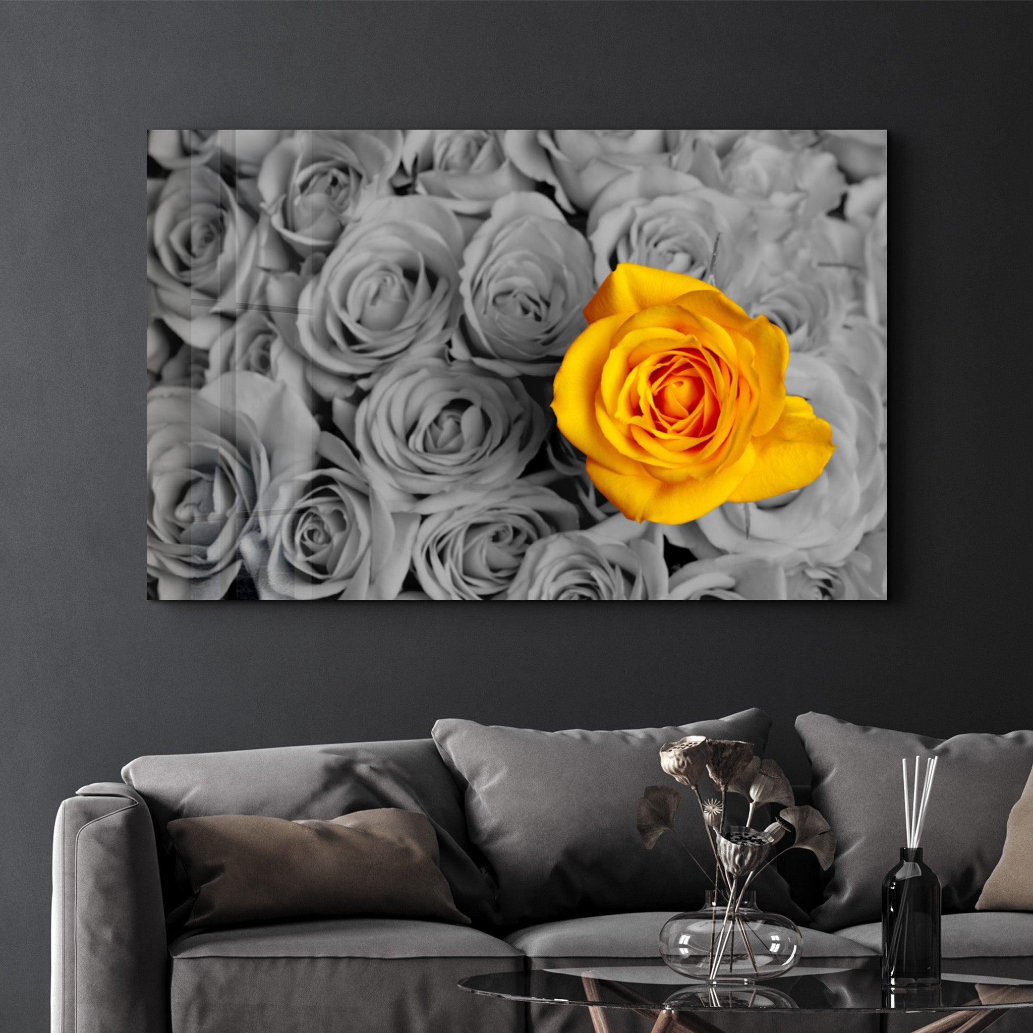 Yellow Rose | Glass Wall Art - Artdesigna