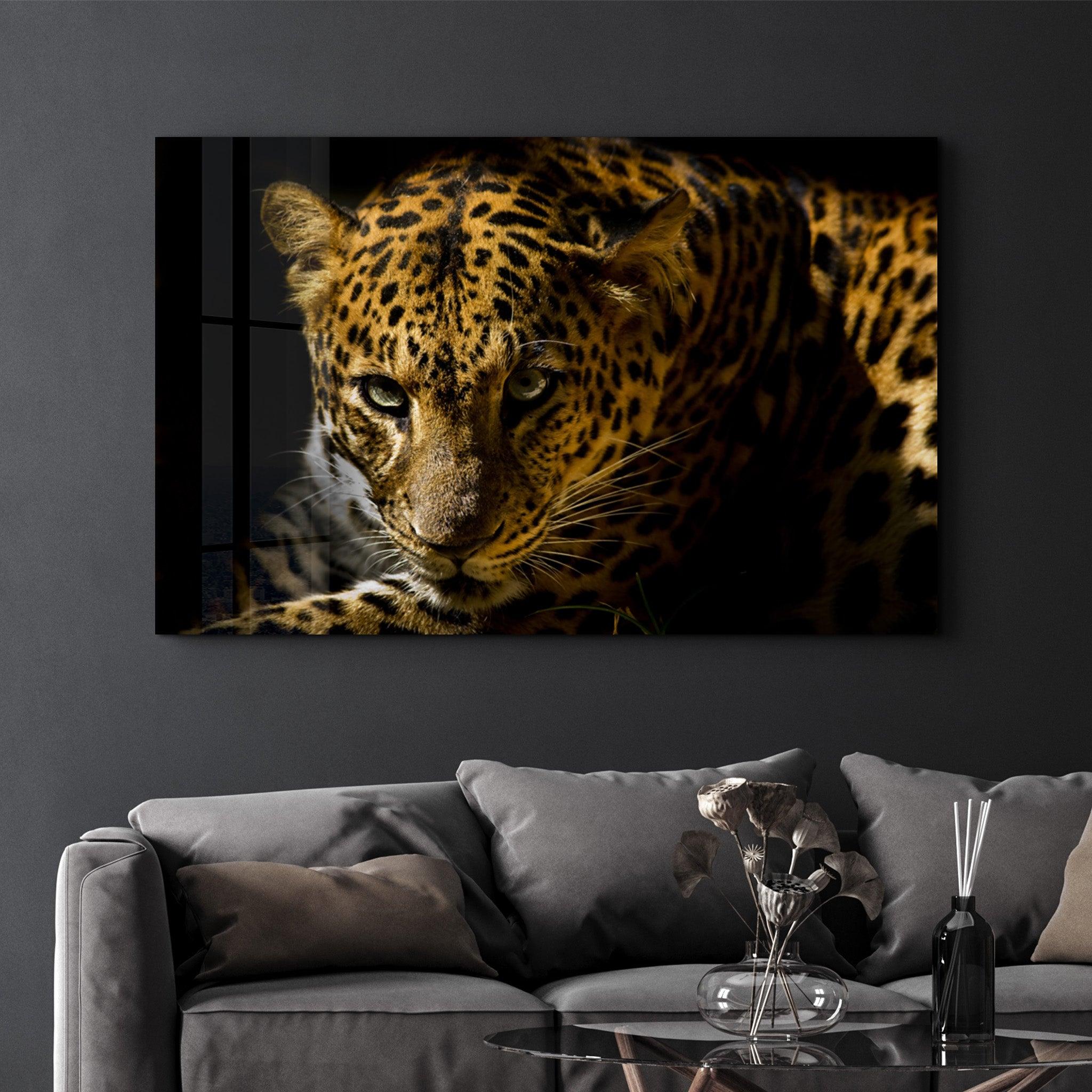 Leopard's Untamed Beauty | Glass Wall Art - Artdesigna