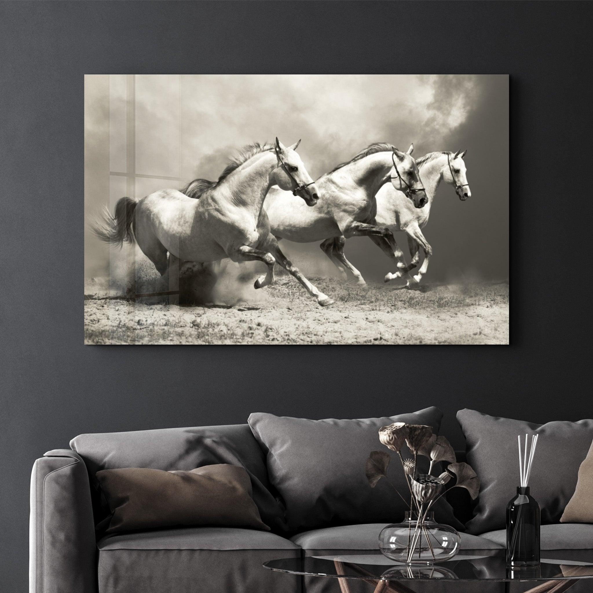 The Thunder of Hooves : Horses | Glass Wall Art - Artdesigna