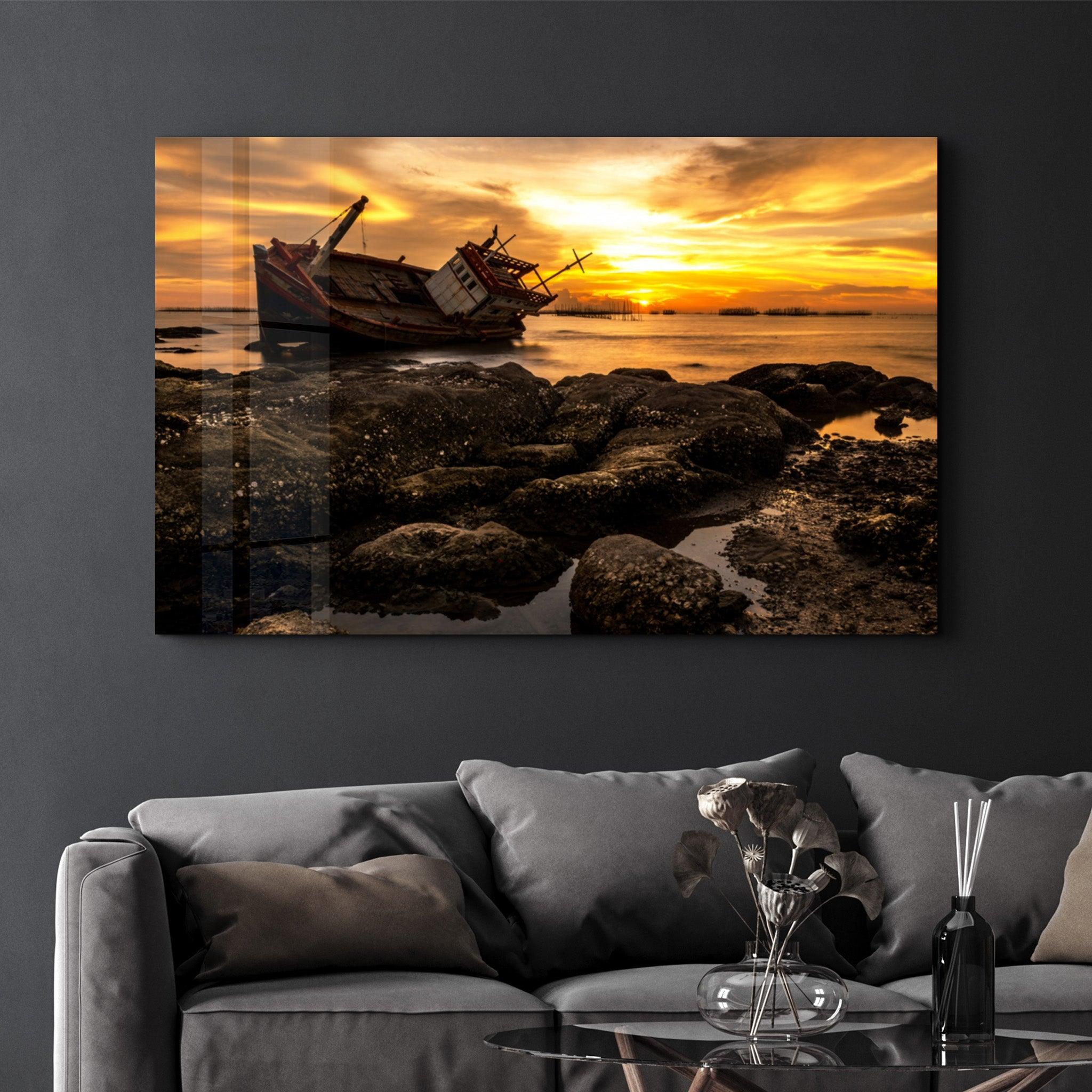 Ship Wreck | Glass Wall Art - Artdesigna