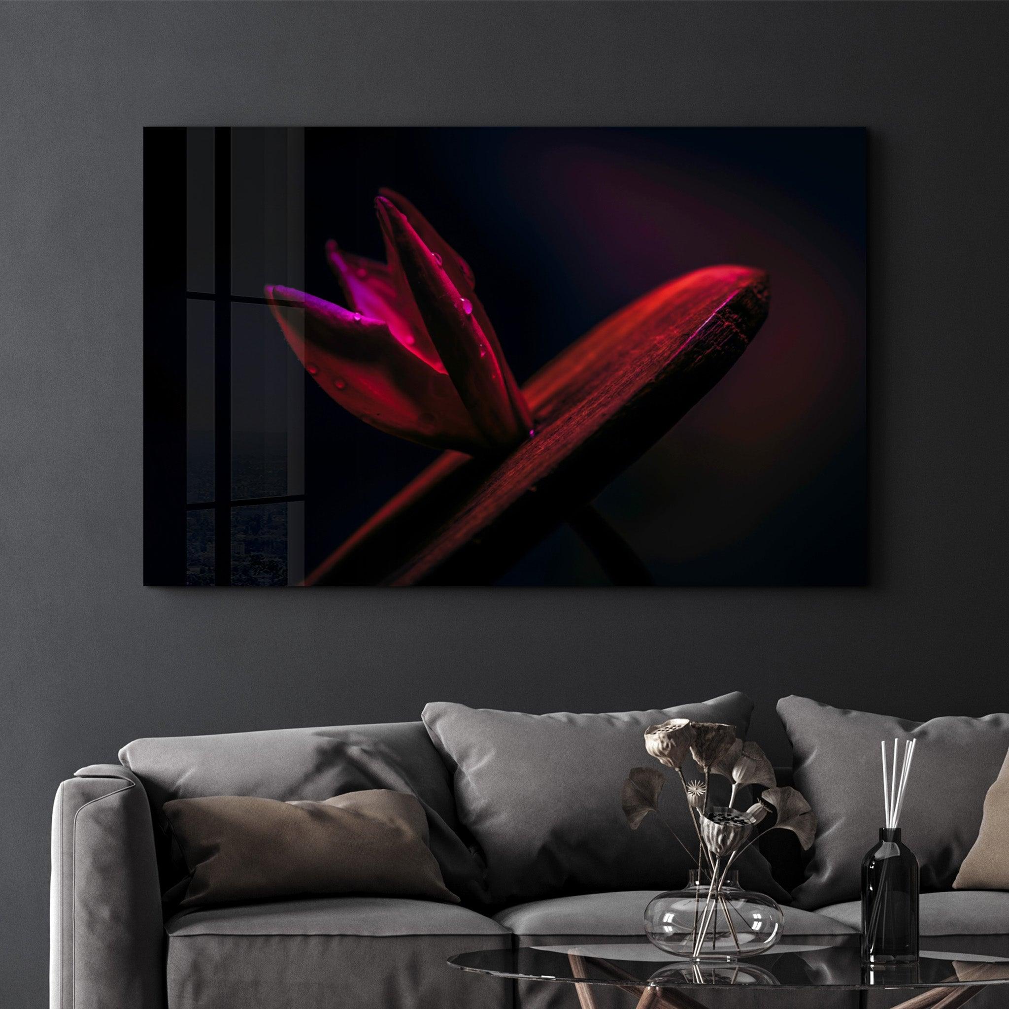 Red Leaf | Glass Wall Art - Artdesigna