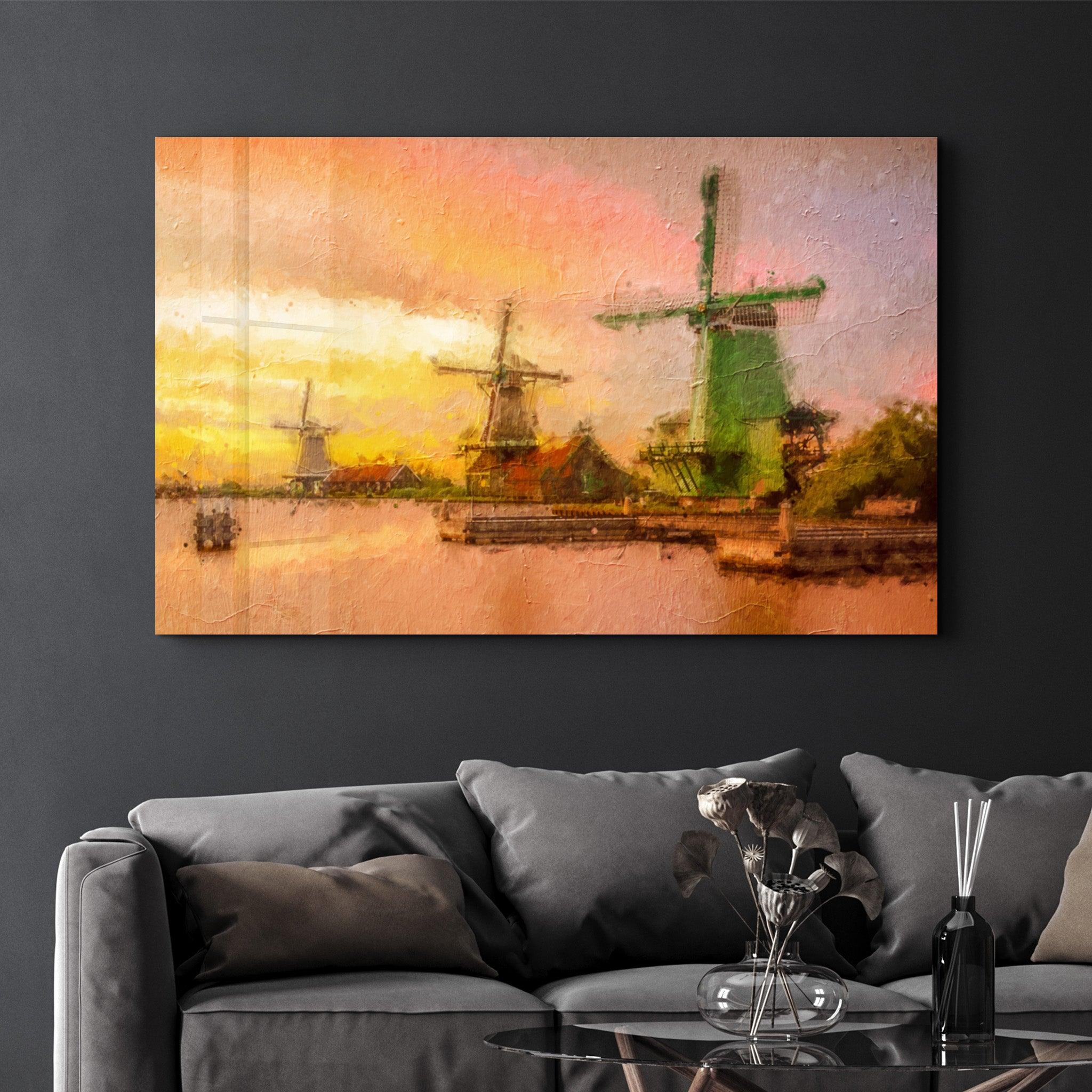 Windmills | Glass Wall Art - Artdesigna