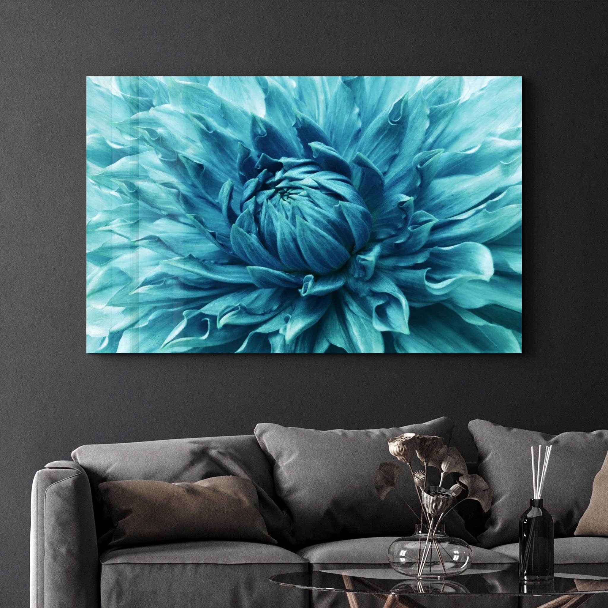 Cerulean Bloom| Glass Wall Art - Artdesigna