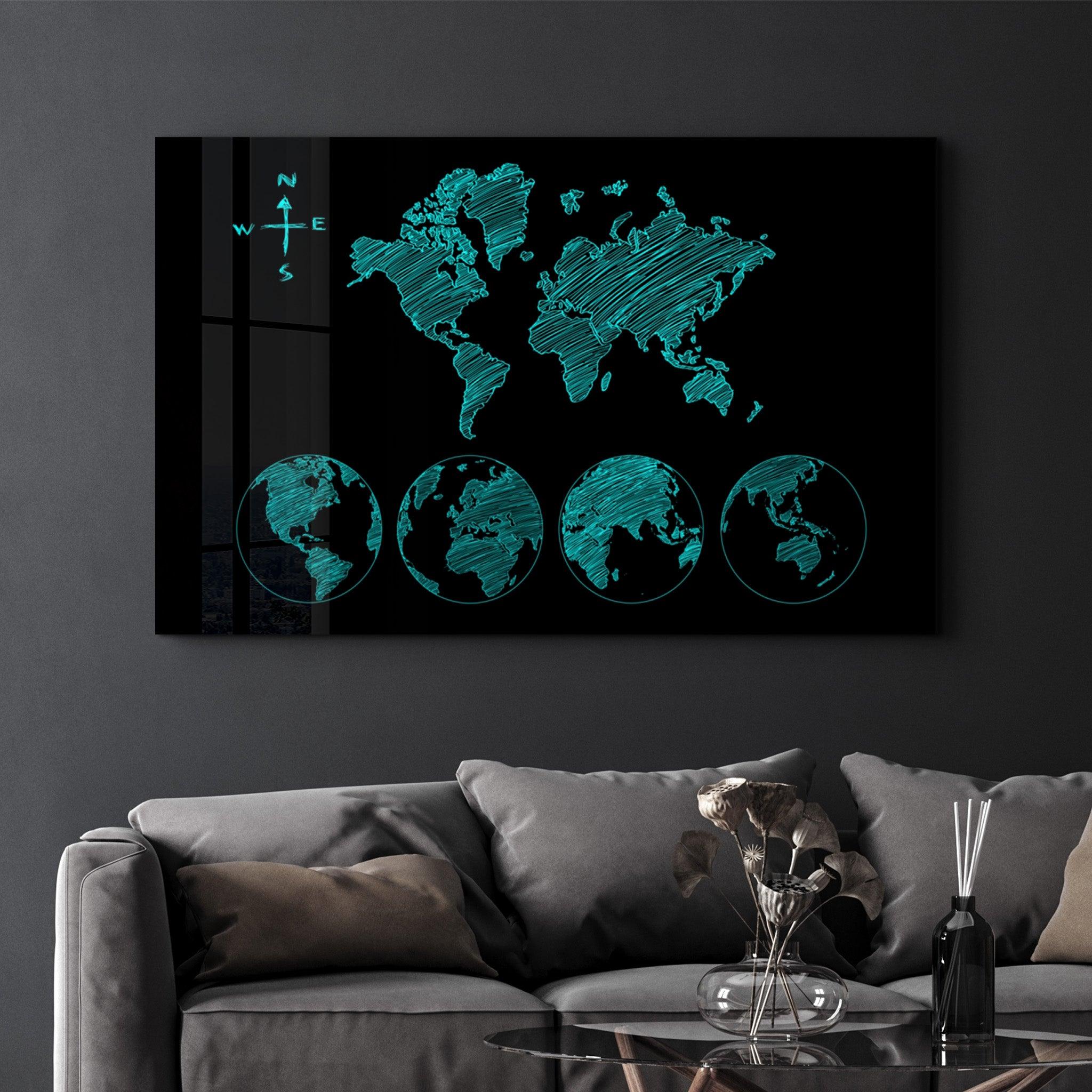 World Map Green | Glass Wall Art - Artdesigna