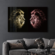 Lions Confrontation YR | Glass Wall Art - Artdesigna