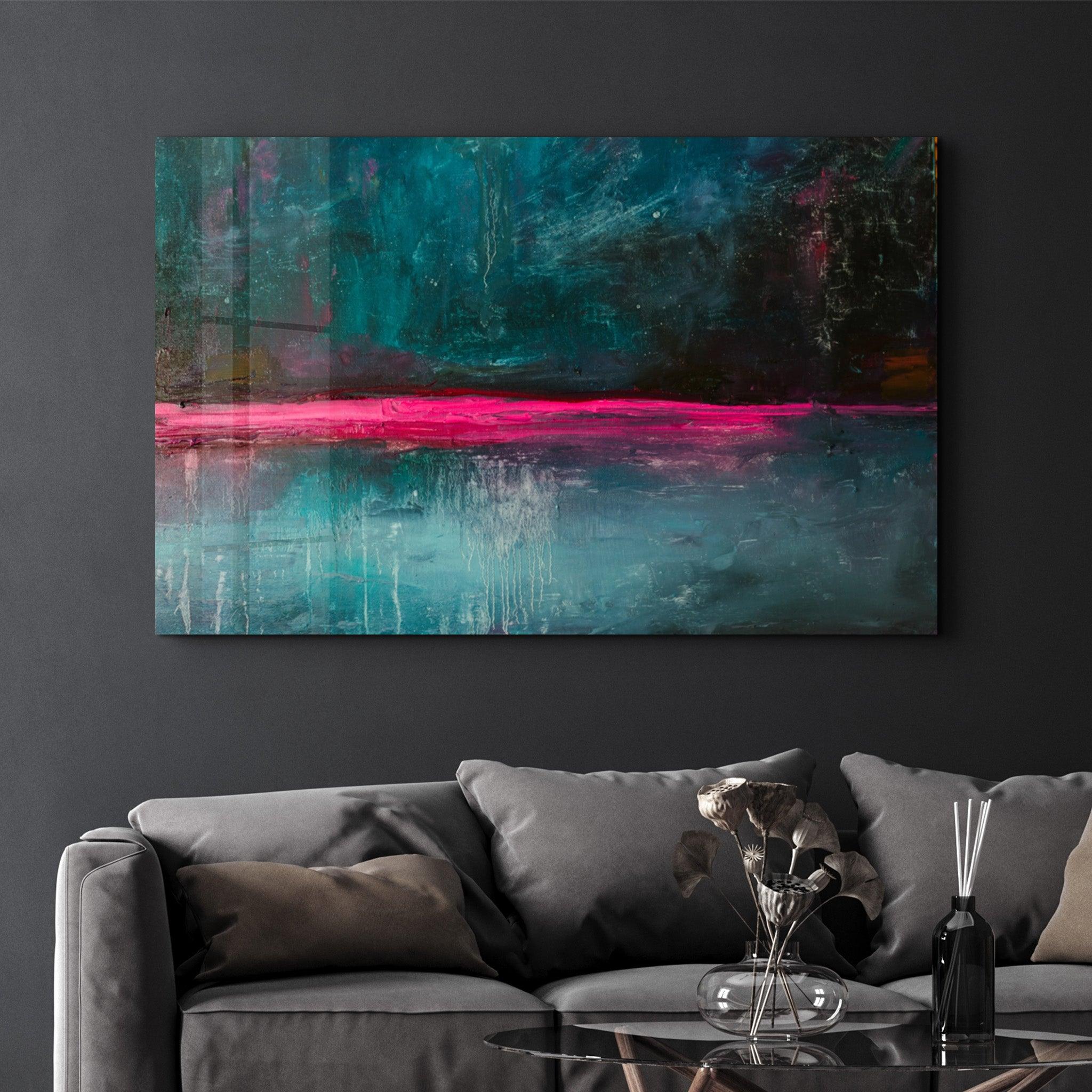 Pink Horizon Abstract | Glass Wall Art - Artdesigna