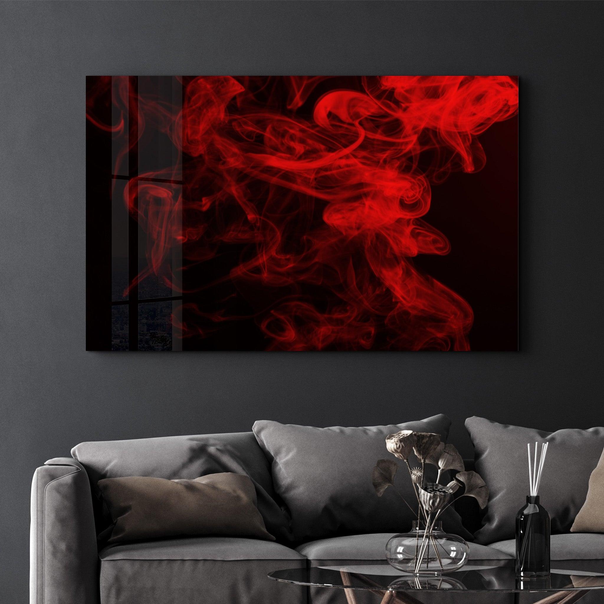 Red Smoke2 | Glass Wall Art - Artdesigna