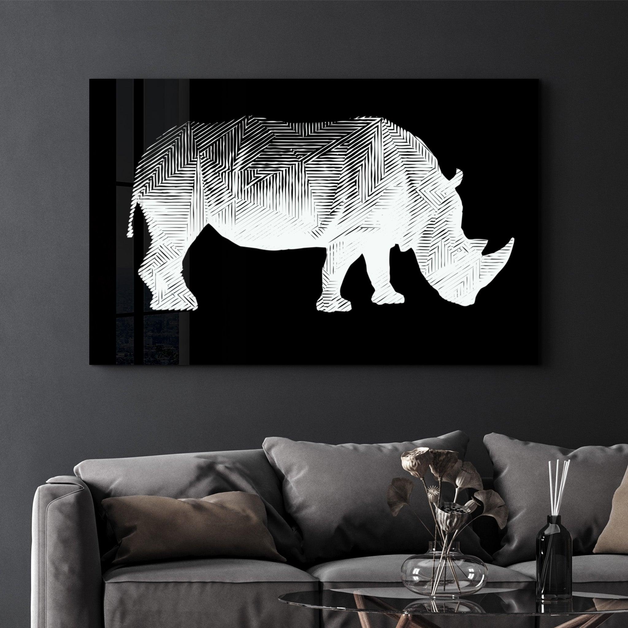 Rhino Black | Glass Wall Art - Artdesigna