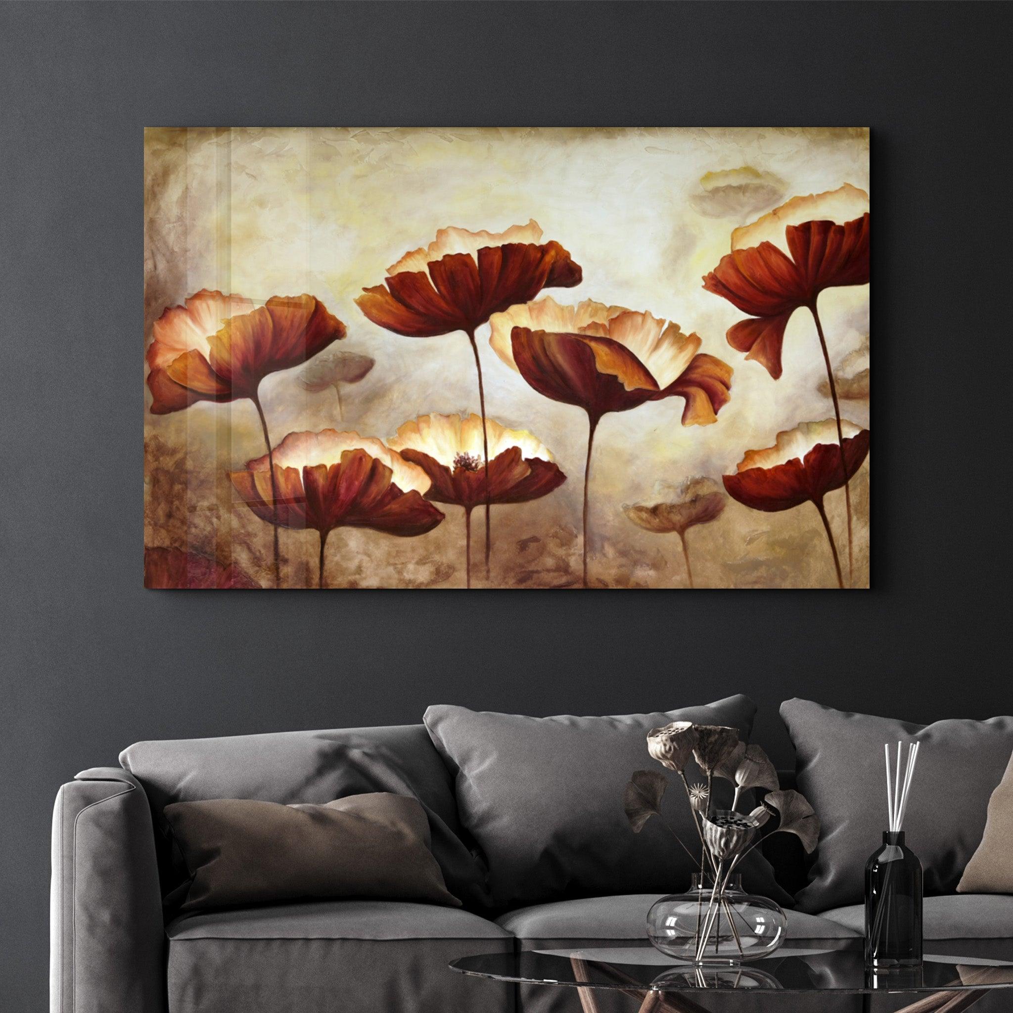 Vintage Flowers | Glass Wall Art - Artdesigna