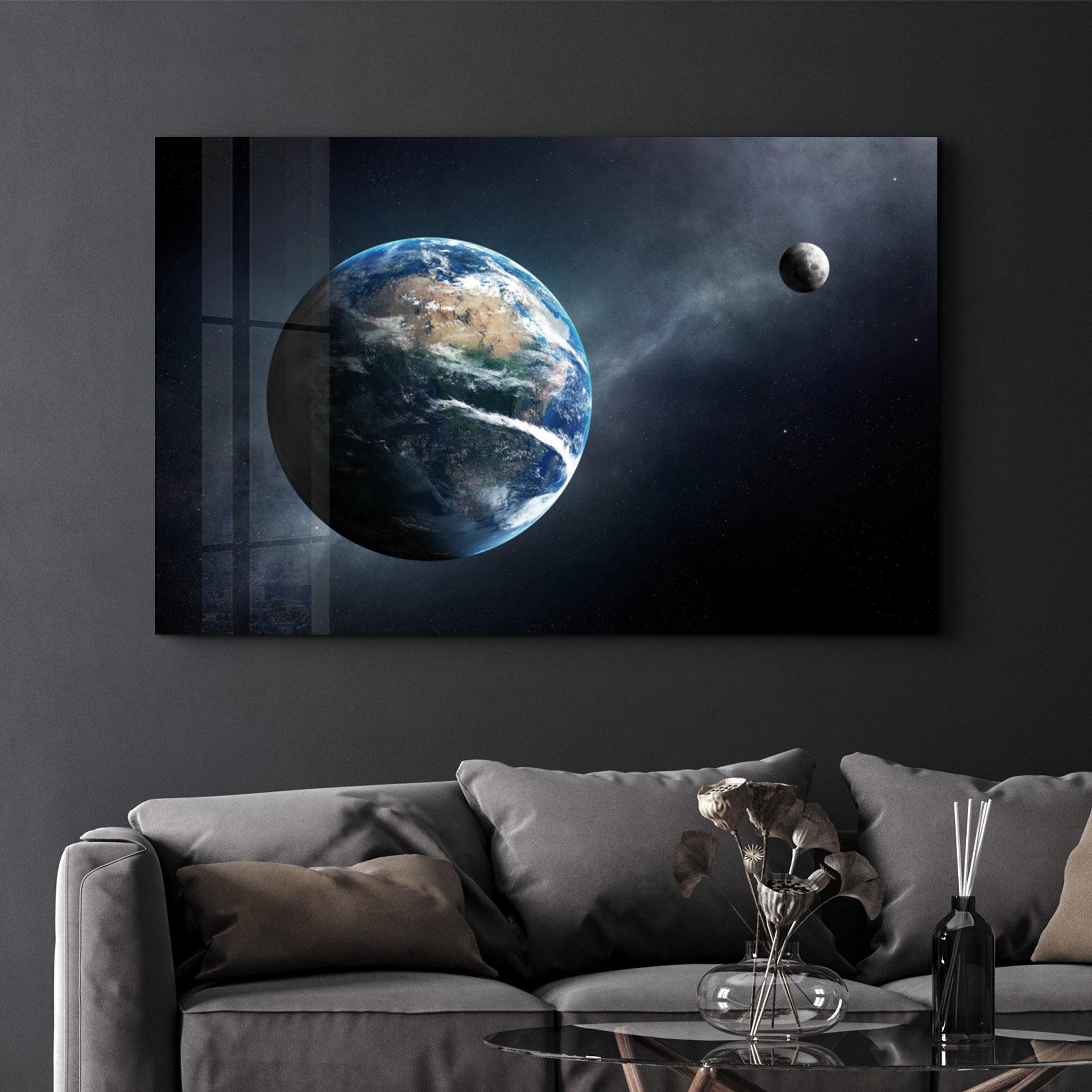 World & Moon | Glass Wall Art - Artdesigna