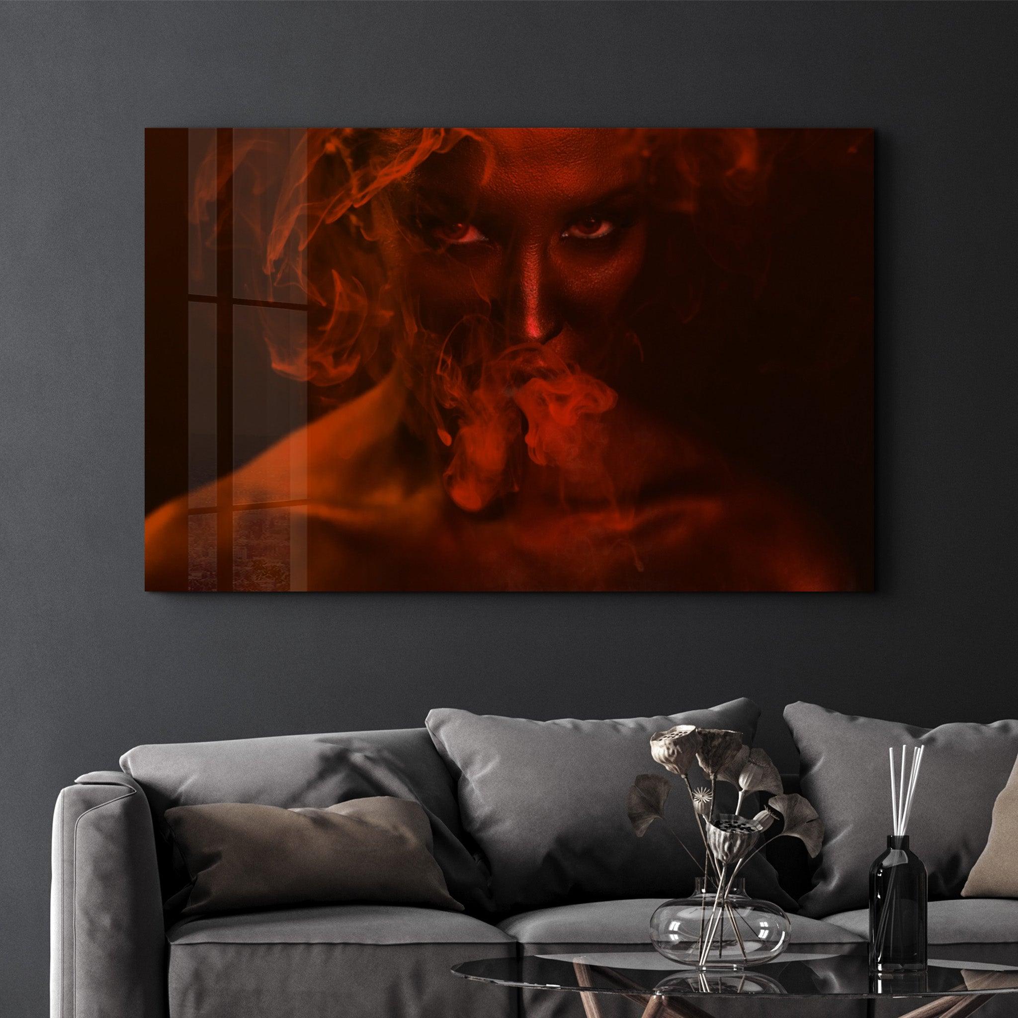 Smoke and Woman V2 | Glass Wall Art - Artdesigna