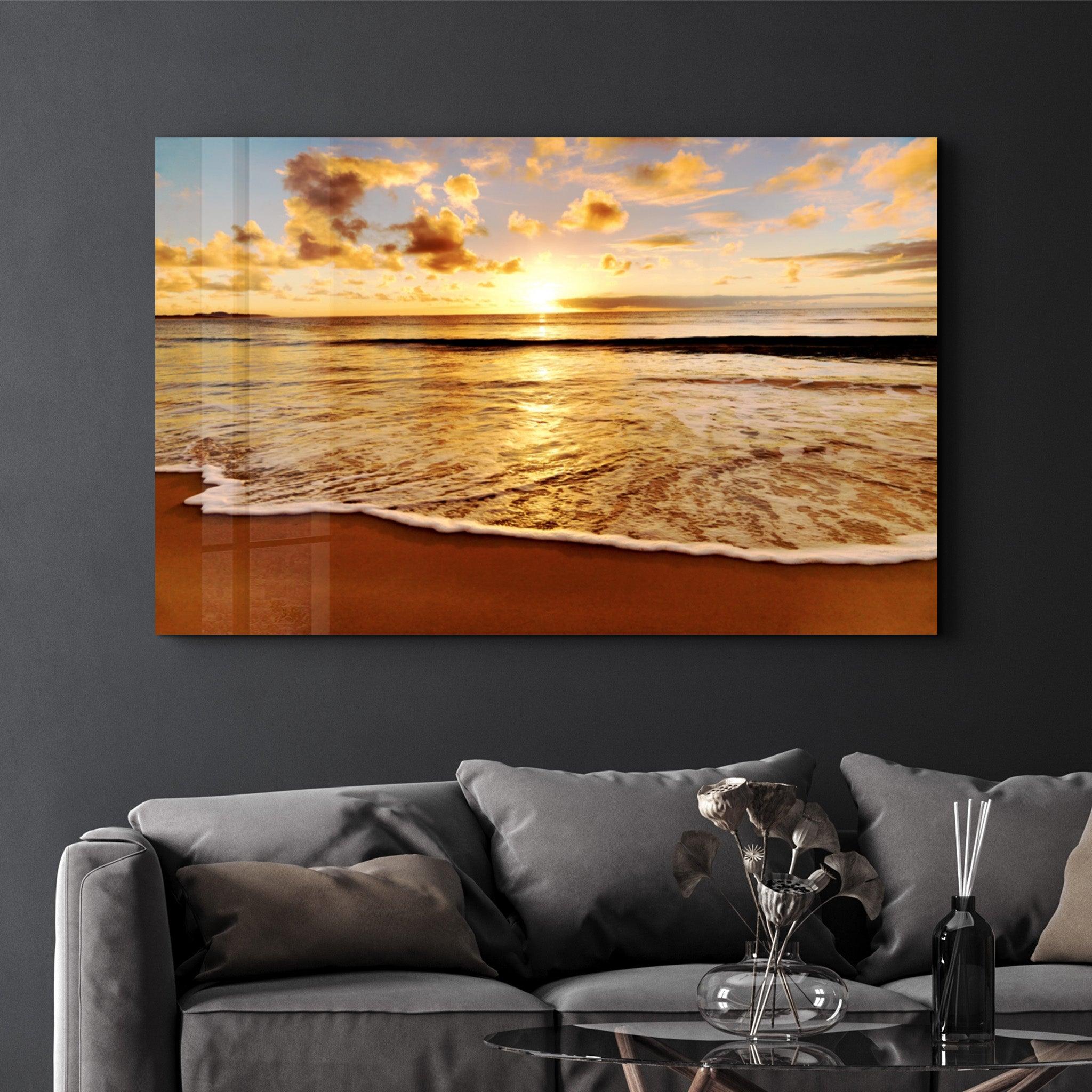 Ocean and Sunset V2 | Glass Wall Art - Artdesigna