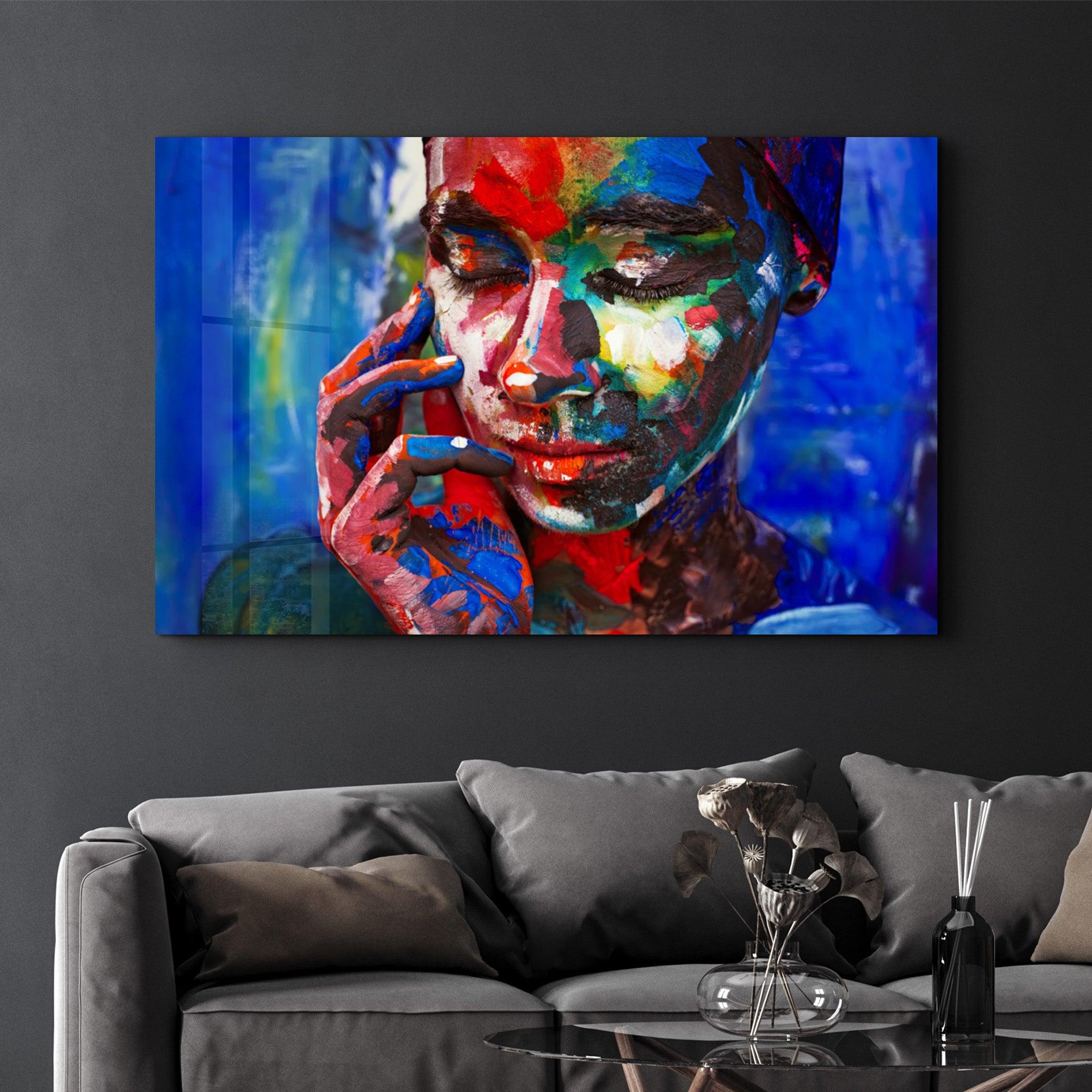 Abstract Colors Woman Portrait | Glass Wall Art - Artdesigna