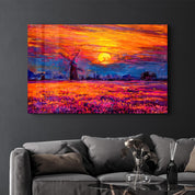 Windmill and Sun | Glass Wall Art - Artdesigna